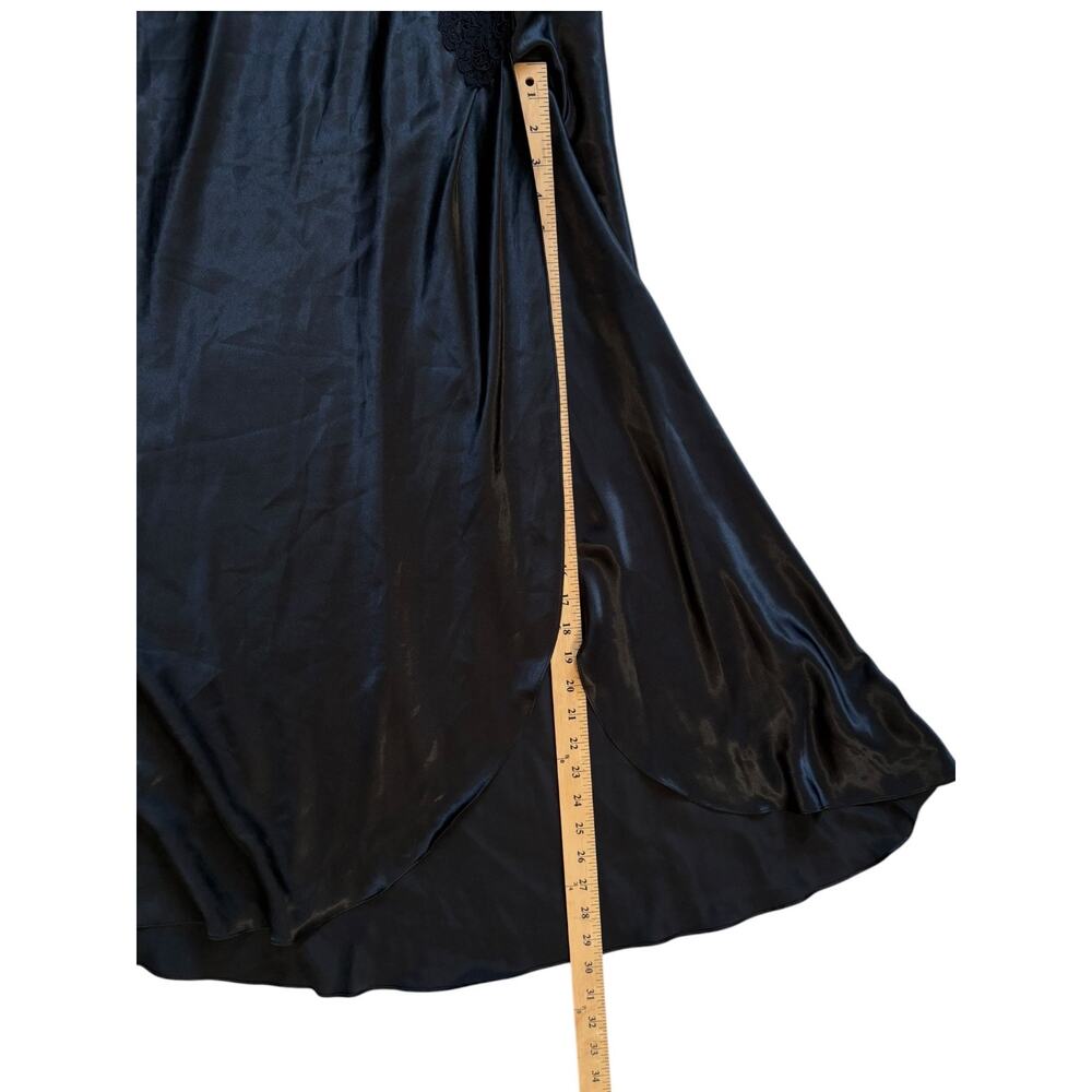 VS Y2K Sleepwear Black Satin Lace Midi Slip Dress Bias Cut thigh high Slit XS - Picture 11 of 12